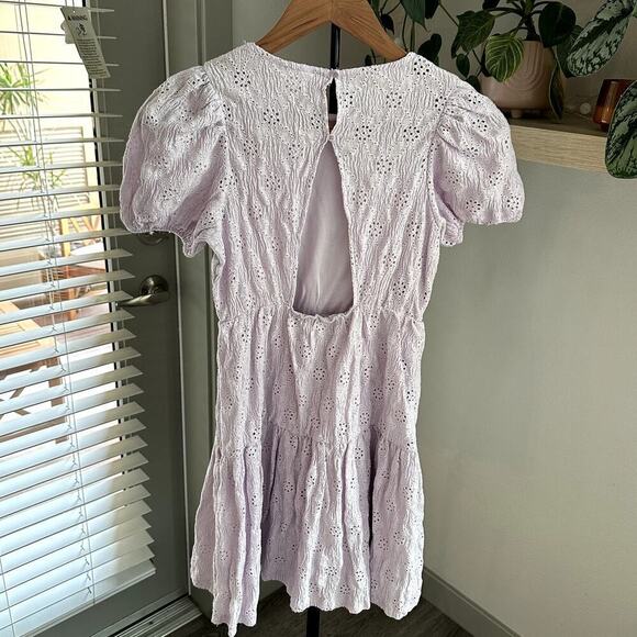 Zara Girls Eyelet Puff Sleeve Dress Lilac Purple Size 11-12 Tiered Cotton - Picture 2 of 7